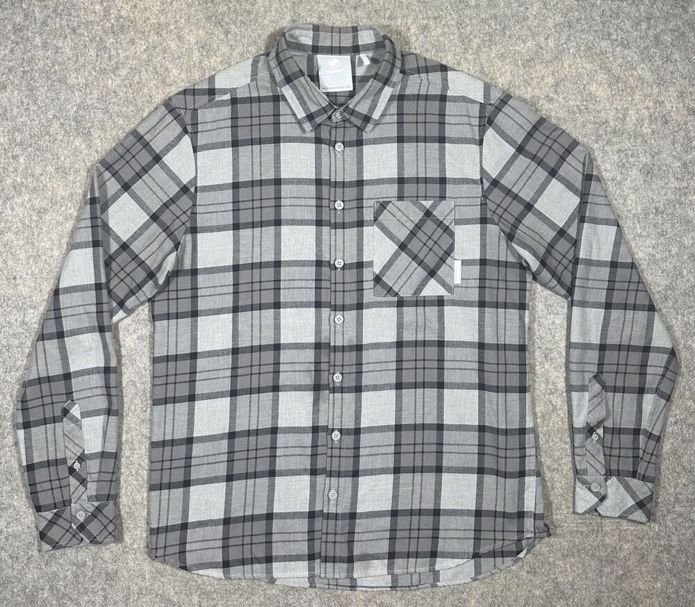 Mammut Trovat Longsleeve Shirt Men’s L Gray Plaid Button Up Hiking Flannel READ